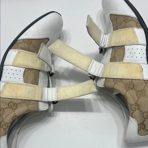 Gucci White/Beige GG Canvas and Leather Velcro Sneakers Size 38 - Picture 11 of 11